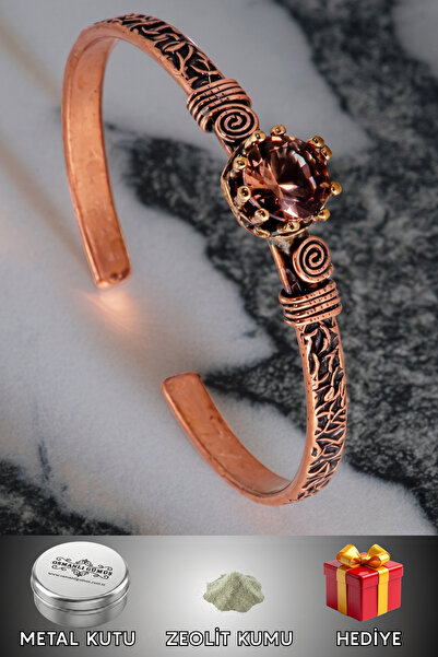 OSMANLI GÜMÜŞ Women's Copper Bracelet - Zultanite Stone Model 2 Tree Bark Mod...