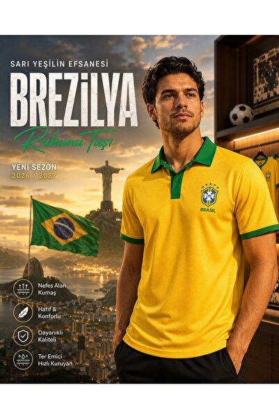 GOAT FORMA Brezilya Temalı Kişiye Özel Futbol Forması – Sarı Yeşil Polo Yaka ...