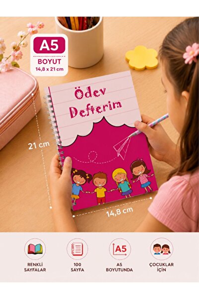 TUOR Ödev Defteri / Pembe Defter  / Okul Defteri / Çocuk Defteri / Konsept De...