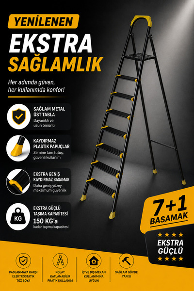 LAVİNGER Ze Hardy 7+1 Basamaklı Özel Tasarım Hafif Merdiven (Kaymaz Papuçlu) ...