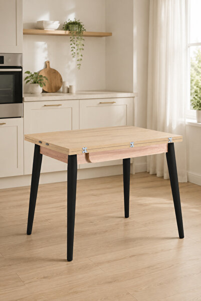 VİLİNZE Avanos Ahşap Ayaklı Katlanır Kanatlı Mdf Mutfak Masası - 60x90+60 (90...