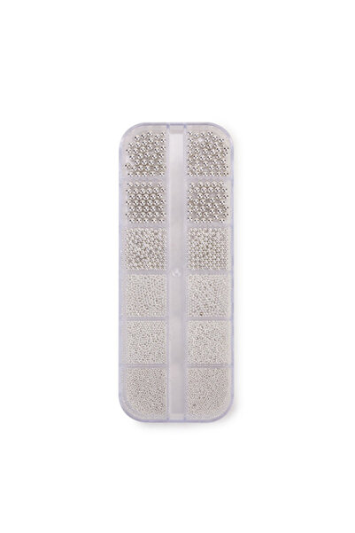 Choice Silver 12 Compartment Caviar Beads Metallic Nail Art Accessories, Meta...