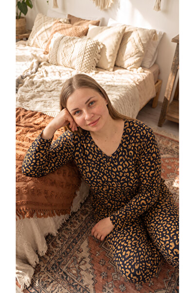 Miss Meryem Komplet pidžama od mekog teksturiranog antilopa uzorka leoparda, ...