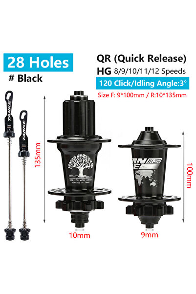 Choice 28H Black QR TANKE 120 Click Hub 6 Bearing MTB Mountain Bike Hub Front...