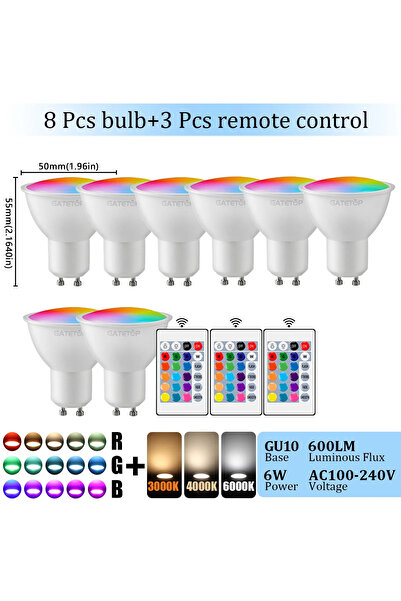 Choice AC100-240V RGB 4000K 8PCS 1-10PCS RGB GU10 LED Spotlight Bulb 24 Key R...