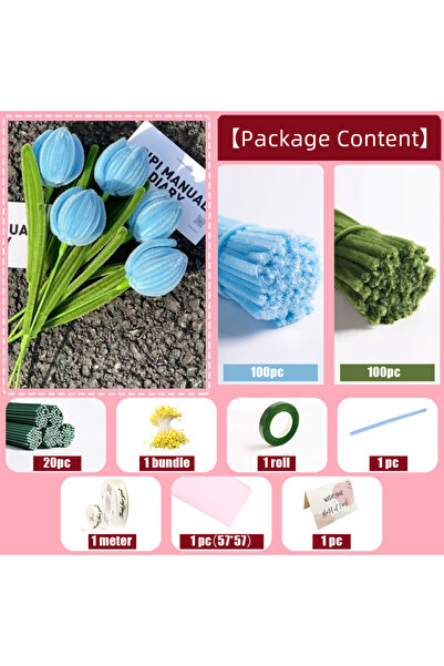 Choice8 200 قطعة من منظفات الأنابيب على شكل زهرة التوليب باللون الأزرق الفاتح...