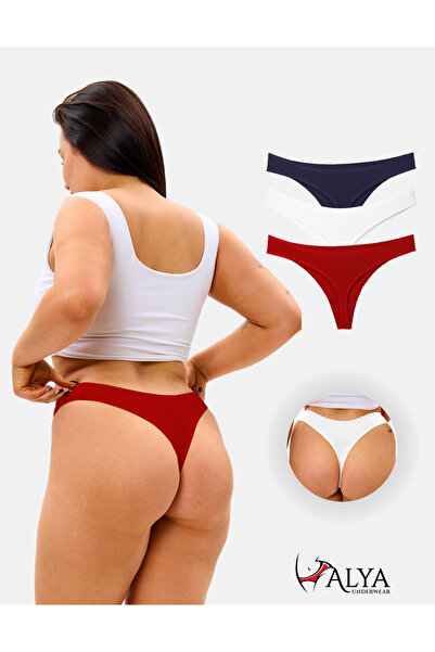 ALYA UNDERWEAR Дамски памучни прашки - тъмносиньо, червено, екрю - 3 броя