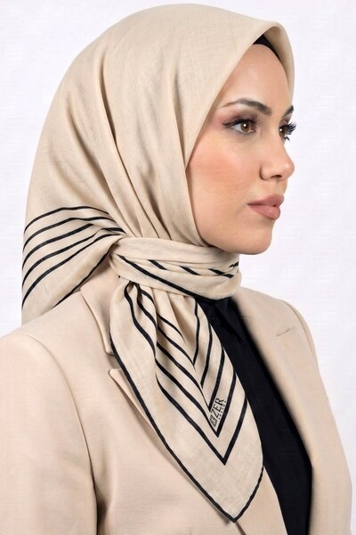 hadiora وشاح نسائي ناعم من القطن العضوي مخطط باللون الكريمي