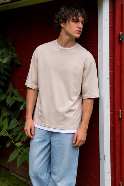 Madmext Ανδρικό μπλουζάκι Oversize Beige 4978