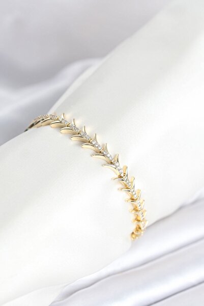 Inure Jewelry سوار نسائي من النحاس بلون ذهبي مزين بحجر الزركون على شكل حراشف ...