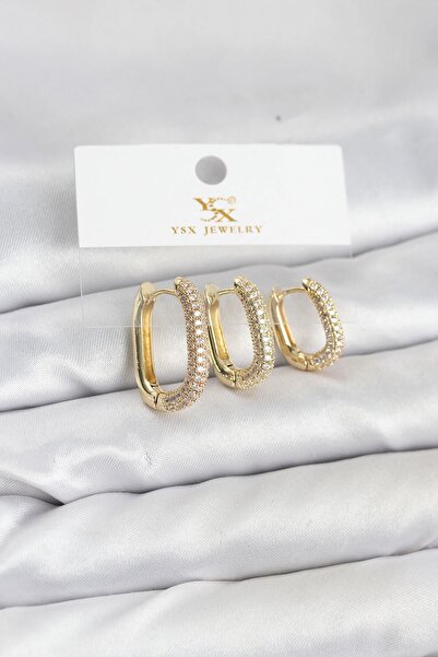 Inure Jewelry طقم أقراط من النحاس المطلي بالذهب مع حجر الزركون موديل YSX Trio