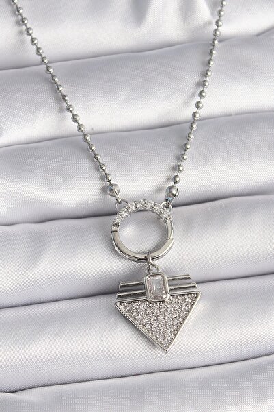 Inure Jewelry 316L الصلب الفضة اللون الكرة سلسلة الزركون حجر مثلث نموذج قلادة...