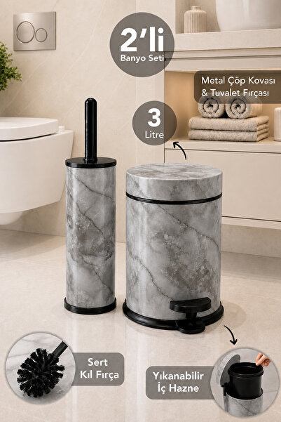 Meleni Home 2-Piece Modern Bathroom Set - 3Lt Trash Can with Metal Inner Buck...