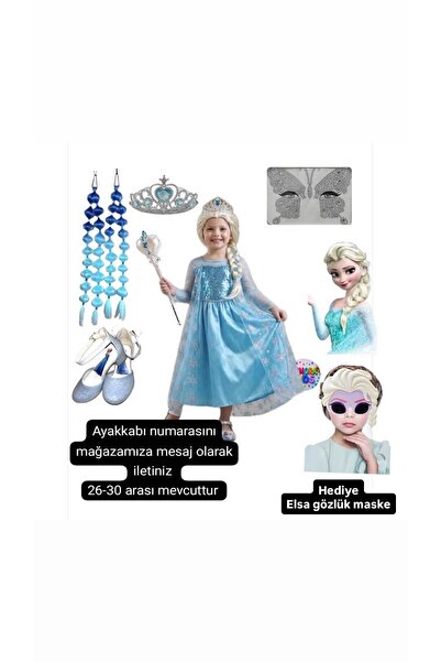 bemora kids Elsa Costume Dress+Blue Babble Hair+Tiara+Staff+Face Stone+Elsa B...