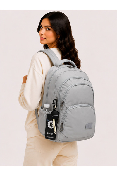 Bevitton 34600 Gray Water Resistant Fabric School Bag Unisex School Backpack