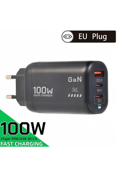 choice2 شاحن أوروبي 100 واط بتقنية GaN PD من النوع C مع USB QC 3.0 للابتوب وا...