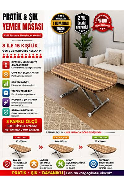 SEHPAM AKILLI Yan Baştan Açılır Yarı Oval Akıllı Yemek Masası Mdf Tabla Alt M...