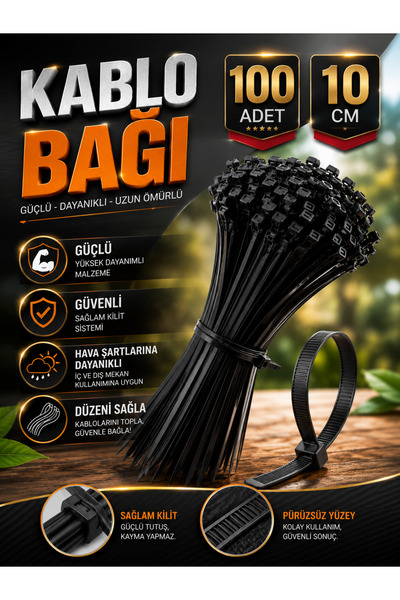 By mag Tork 2.5x100 Mm 100 Adet Cırt Kelepçe Plastik Kablo Bağı Siyah (10 CM)
