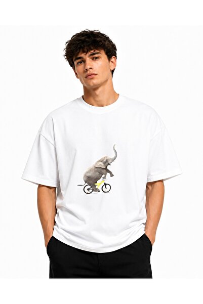 Inscriptie Tricou Unisex Bumbac Premium Casual " Elefant pe bicicleta "