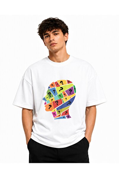 Inscriptie Tricou Unisex Bumbac Premium Casual " Creier cu semne de întrebare "