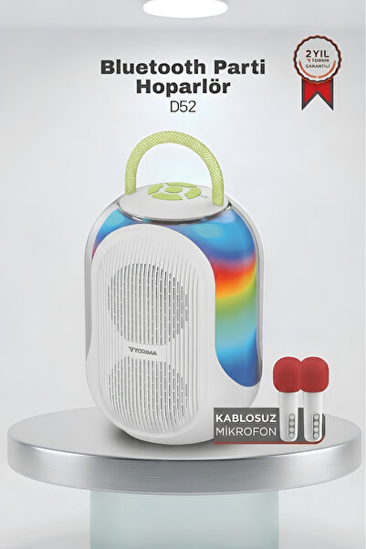 Torima Bluetooth Hoparlör Çift Mikrofonlu Kablosuz Parti Speaker D52 Beyaz