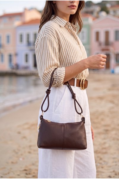GLONDY Maisa Faux Leather Knot Detailed Adjustable Strap Crossbody Women's Shoulder Bag Brown