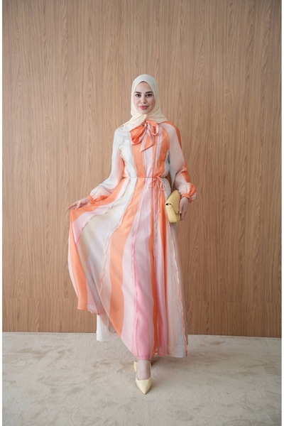 MODA S&S BZLİNE Tül vual desenli tasarım elbise