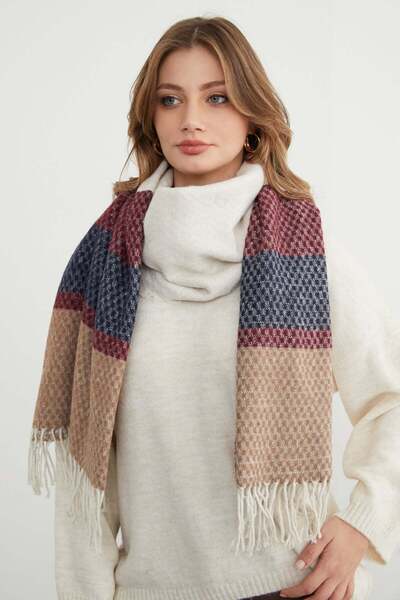 Fulla Moda Color Block Honeycomb Patterned Shawl