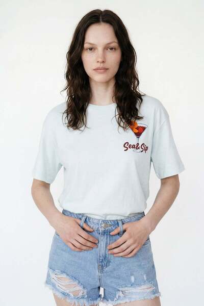 HAKKE Tricou supradimensionat cu imprimeu Beach Breeze