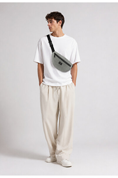 Moda West Unisex γκρι αδιάβροχη τσάντα μέσης και ώμου με λεπτομέρεια με φερμο...