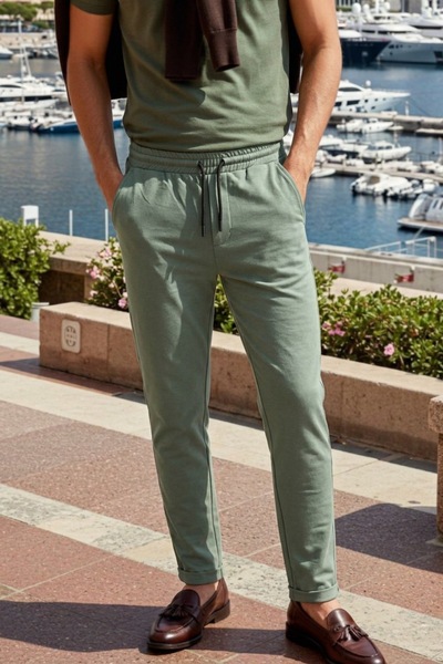 comstar Men's Double Leg Tight Khaki Sweatpants with Elastic Waist