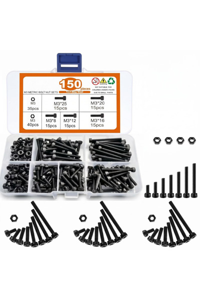 Choice 150pcs 150-Piece Kit of M3 x 8mm, 12mm, 16mm, 20mm, 25mm 12.9 Grade Al...