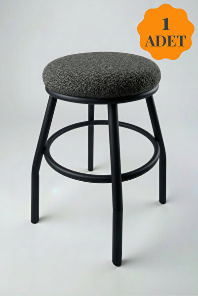 ELSETA Puffy Kumaş Dekoratif Metal Tabure 45 cm Gri - 1 adet