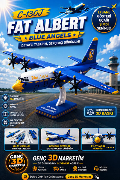 Genç 3D C-130J Blue Angels Fat Albert Uçak Maket Kit Kart - Estetik Dekoratif...