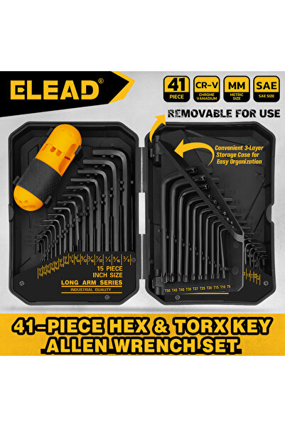 Choice طقم مفاتيح سداسية ELEAD مكون من 41 قطعة، معيار SAE (0.028 "-3/8") ومتر...