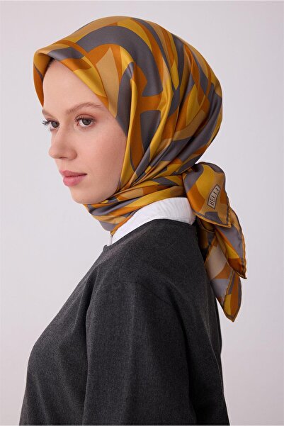 Belli Tivil Saf İpek Eşarp IST 4327 - 58 Sarı Soyut Desen