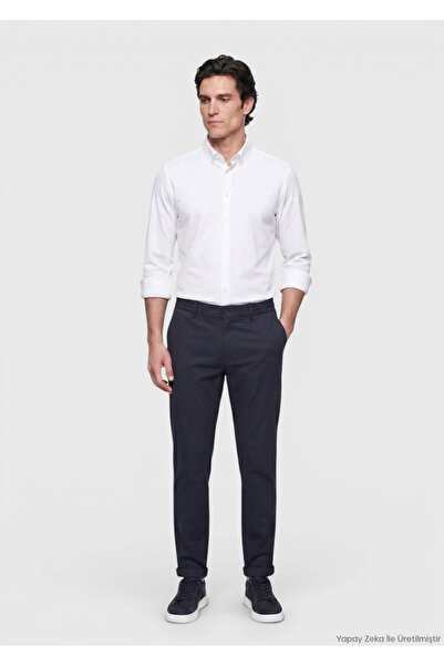 Ramsey Navy Blue Plain Woven Jogging Fit Casual Trousers