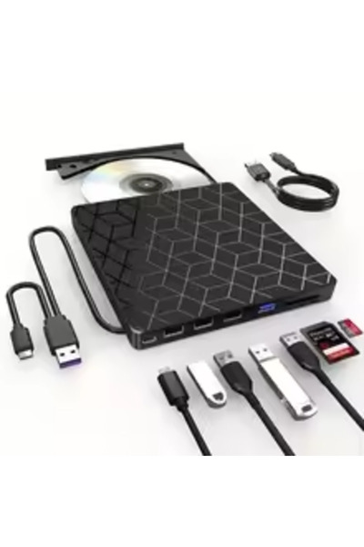 Choice جهاز تسجيل وتشغيل أقراص DVD خارجي 7 في 1 مع منفذ USB 3.0 ونوع C، محرك ...