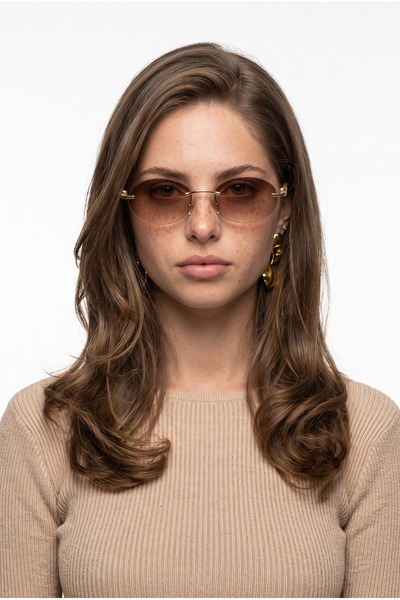 Houseofeyeris Elva Frameless Oval Brown Gradient Glass Unisex Sunglasses with...