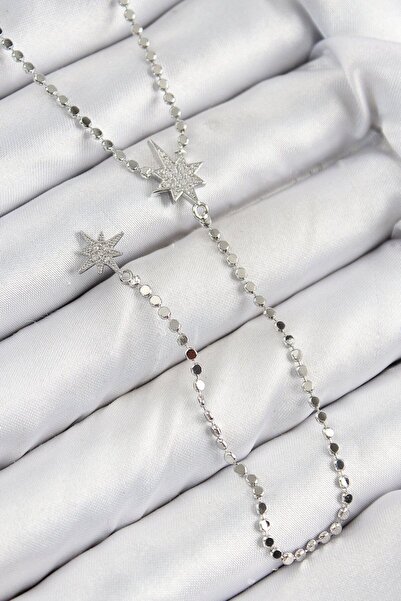 Skygo Brass Zircon Stone Crushed Chain Pole Star Model Silver Color Y Necklac...