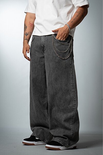 GRJ denim بنطلون جينز رجالي واسع الساق من مونواش باللون الرمادي