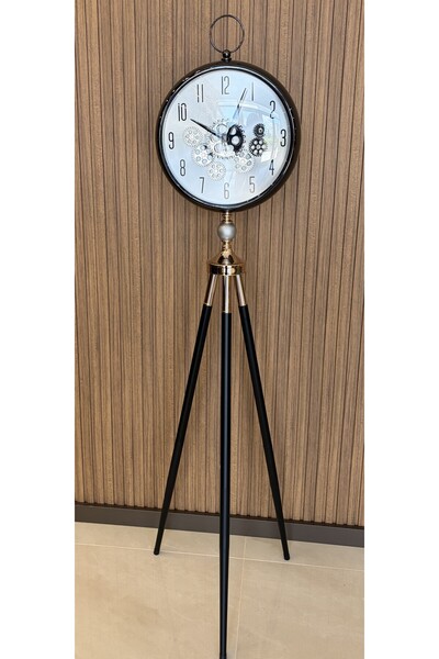 Hinora Metal Tripod 3 Ayaklı İçi Çarklı Gold Siyah Renkli Şık Lüks Yer Saati ...