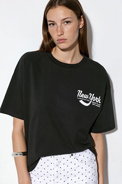 Hiccup Bdart Printed Straight Neck Loose Fit T-Shirt