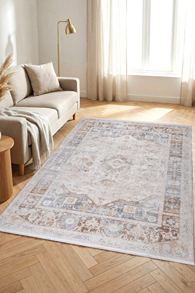 ANTIQUE HOME Vintage Bej Krem Klasik Desenli Salon ve Oturma Odası Halısı | M...