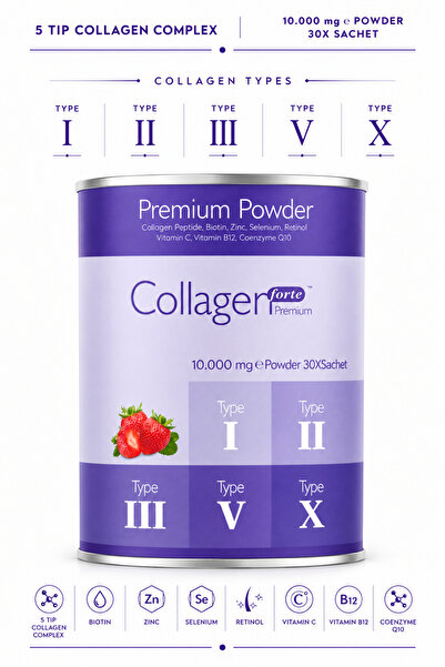 Collagen Forte Platinum Premium Kolajen Powder 10g X 30 Şase Biotin & Multivi...