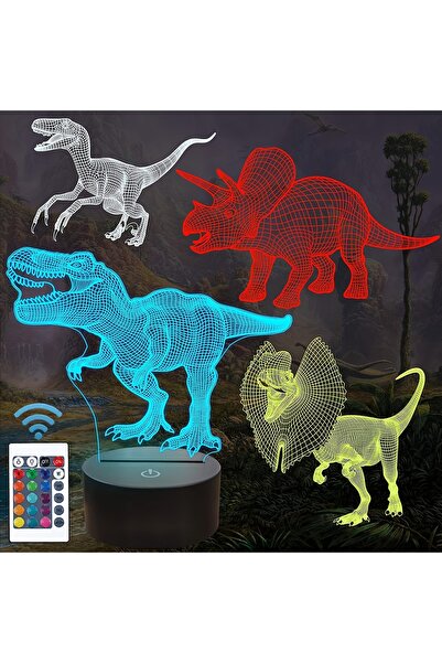Choice 4 Type 4pcs T-rex Dinosaur 3D Night Light (4 Patterns) With 1 Base, Re...