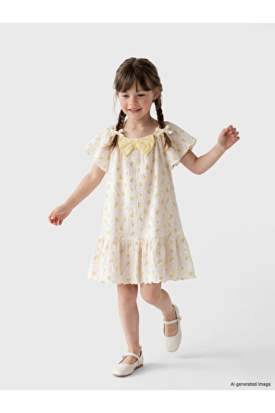 LC Waikiki Two Mt Shop Quality Girls' Crinkle Dress with Bow