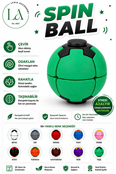 lysiaaccessory Spin Ball Stres Topu Fidget Oyuncak | Dönen Basmalı Dikkat ve ...