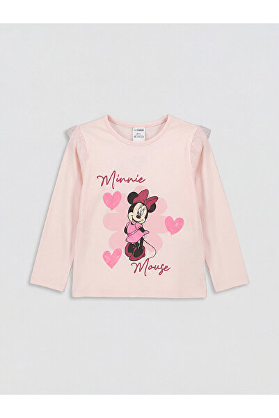 LC Waikiki Trendlucky Girls' T-Shirt with Oval Collar and Minnie Mouse Print