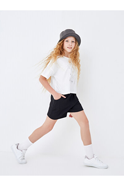 LC Waikiki Two Mt Shop Quality Lcw Kids Black Elastic Waist Girls' Shorts